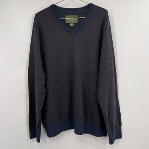 Eddie Bauer Mens Big & Tall V-Neck Sweater Gray Blue Cotton Cashmere Blend XXL